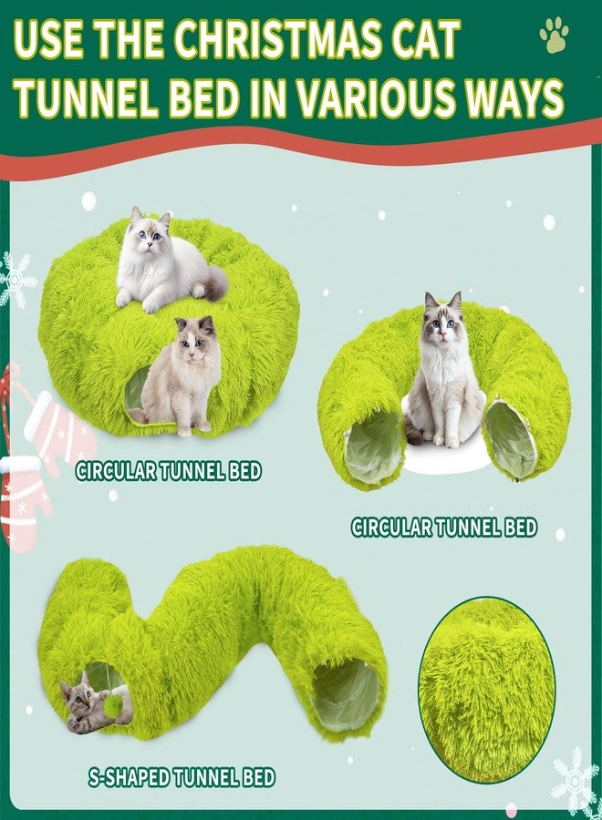 Bailiyake Christmas Cat Tunnel Bed Under Christmas Tree for Indoor Plush Lime Green Cats Xmas Cat Donut Tunnel Foldable Plush Peekaboo Cat Cave Toy for Small Cat Kitten (2.8 ft*2.8ft*10inch, Lime Green) - Image 5